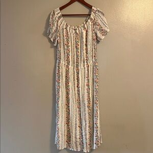 Old Navy Cream Midi Dress with Floral Stripe Print